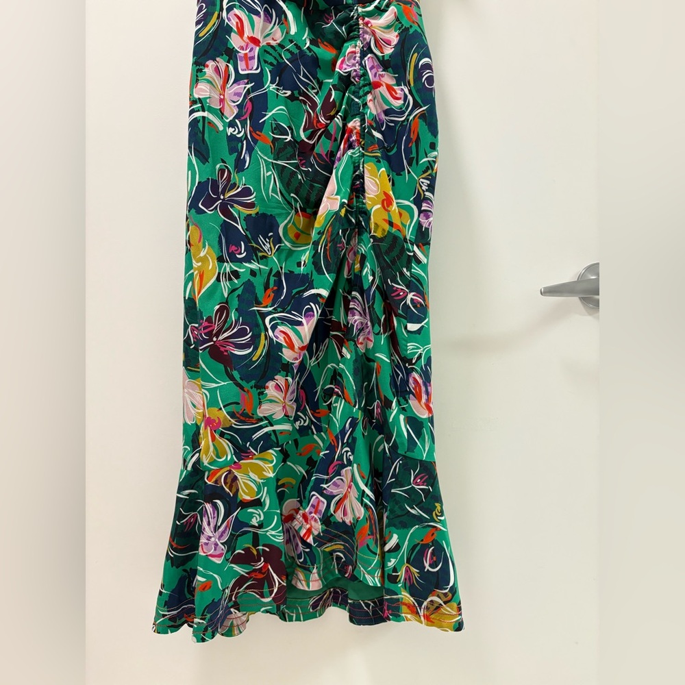 Saloni Jennie Ruffle Silk Dress Emerald Kingcup Size 2 - Picture 8 of 15